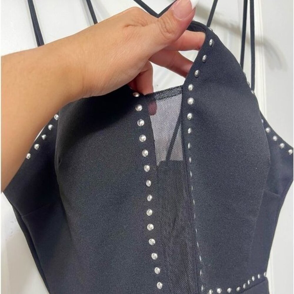 XSCAPE Cocktail Studded Bodycom Mini Dress in Black Size 6 - Picture 7 of 11